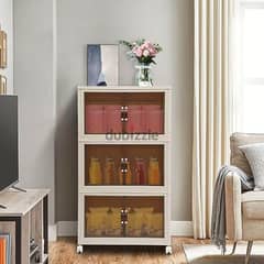 3-Tier Storage Cabinet with Stackable Bins & Wheels 0