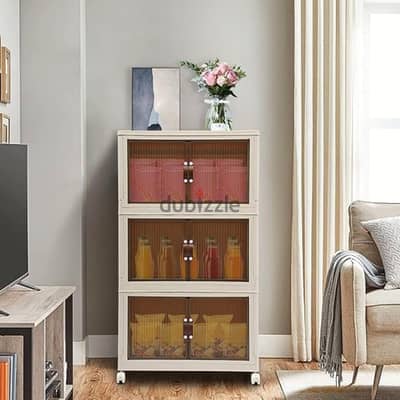 3-Tier Storage Cabinet with Stackable Bins & Wheels