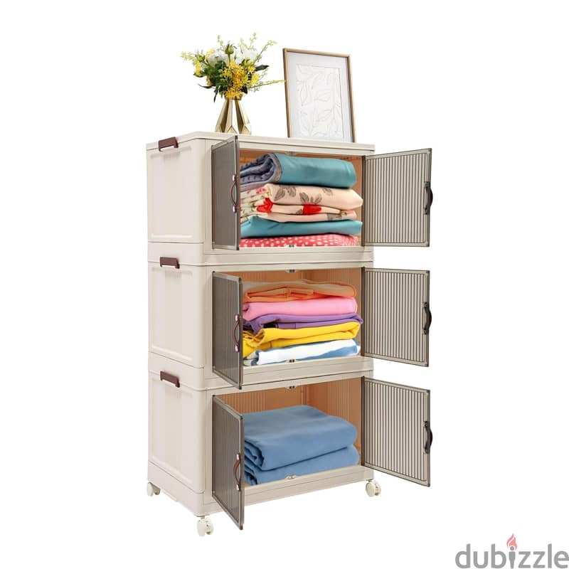 3-Tier Storage Cabinet with Stackable Bins & Wheels 1