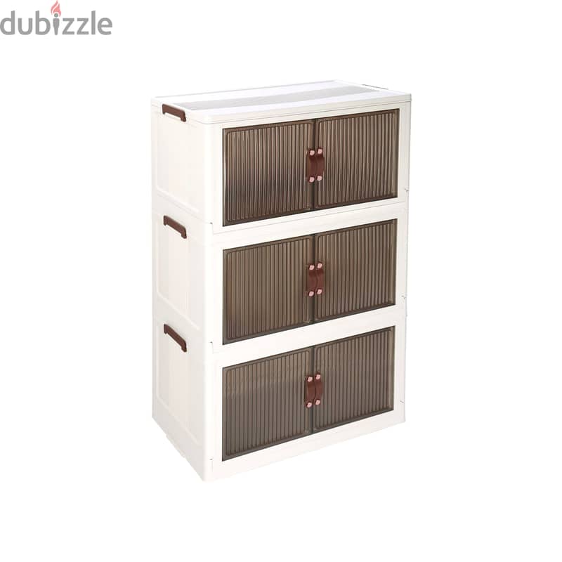 3-Tier Storage Cabinet with Stackable Bins & Wheels 2