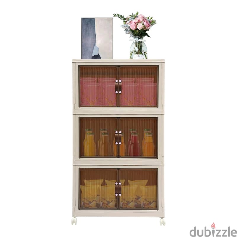 3-Tier Storage Cabinet with Stackable Bins & Wheels 5