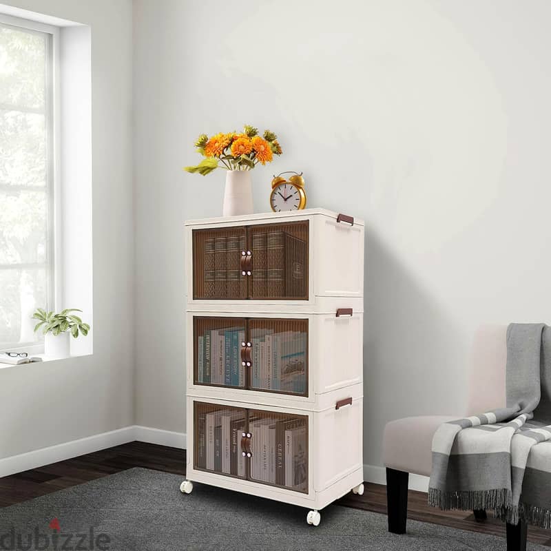 3-Tier Storage Cabinet with Stackable Bins & Wheels 6