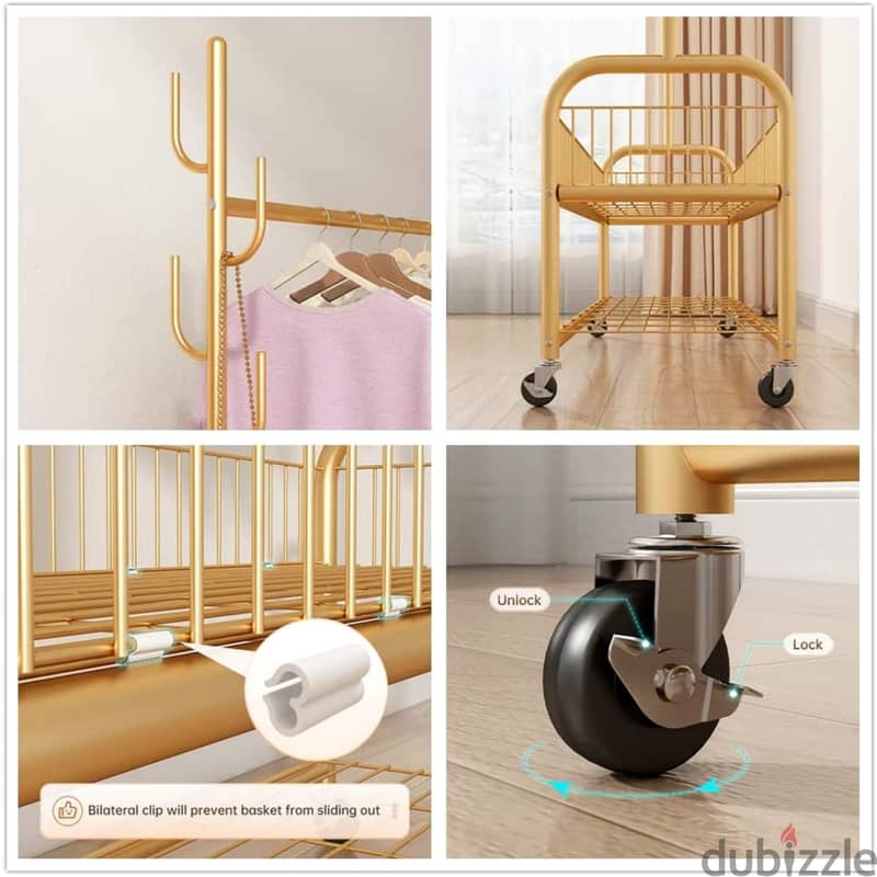 Golden Clothes Rack with Shoe Storage, Shelves & Side Hooks ستاند 2