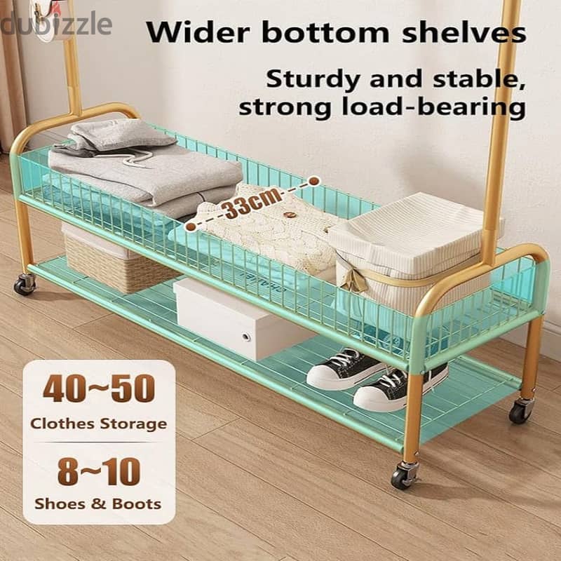 Golden Clothes Rack with Shoe Storage, Shelves & Side Hooks ستاند 3