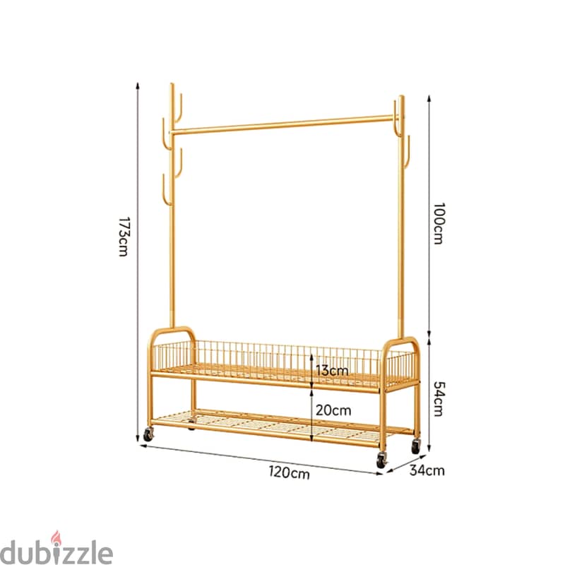 Golden Clothes Rack with Shoe Storage, Shelves & Side Hooks ستاند 7