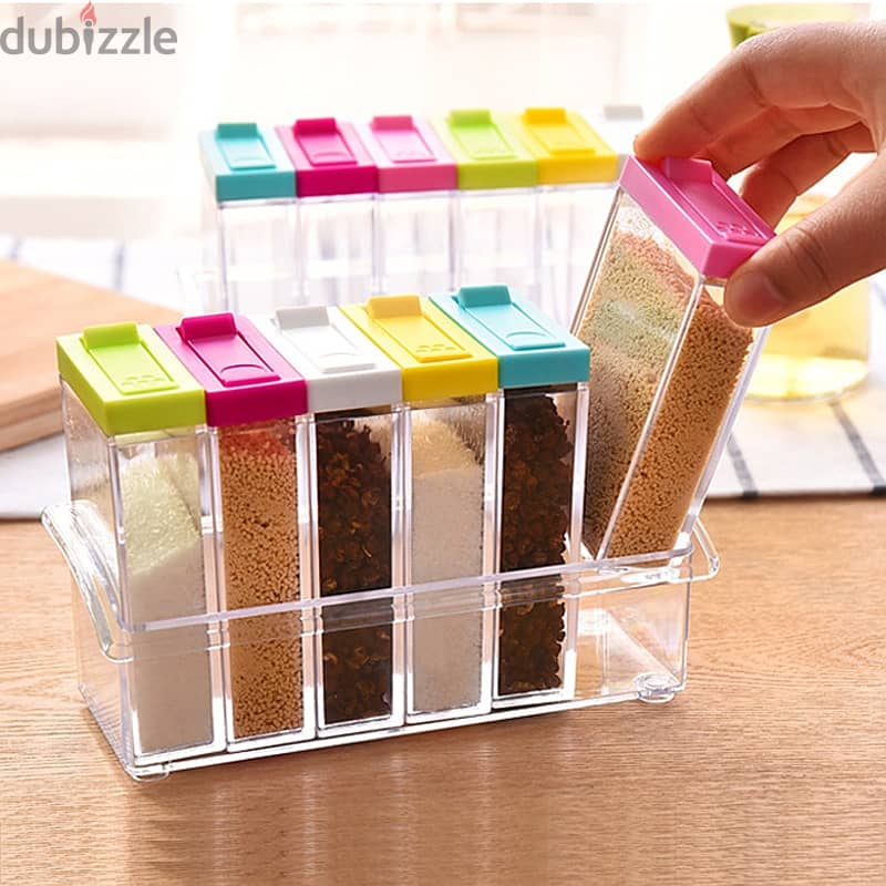 6 Piece Spice Jar Colorful Seasoning Box Kitchen Condiment Storage 0