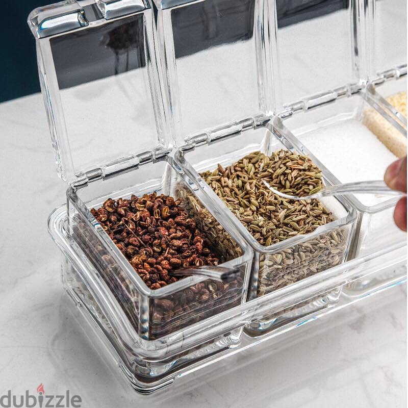 Acrylic Kitchen Spice Pots, 4 Piece Clear Seasoning Box Set, Storage 1