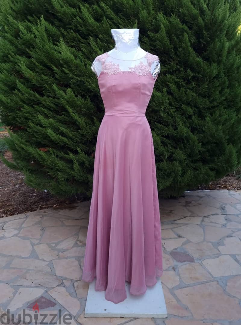 Short Sleeve Evening Dress Pink 0