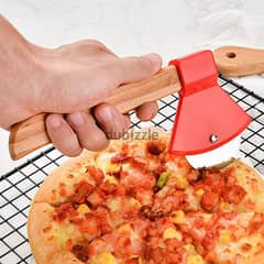 Axe Pizza Cutter with Bamboo Handle and Sharp Rotating Blade 0