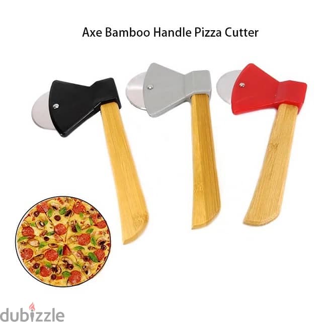 Axe Pizza Cutter with Bamboo Handle and Sharp Rotating Blade 2