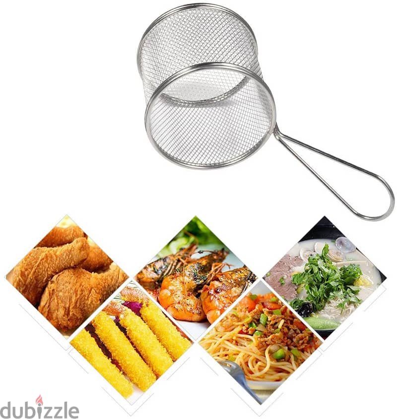 Fry Baskets, Mini Round Stainless Steel French Fries Mesh fryer 0