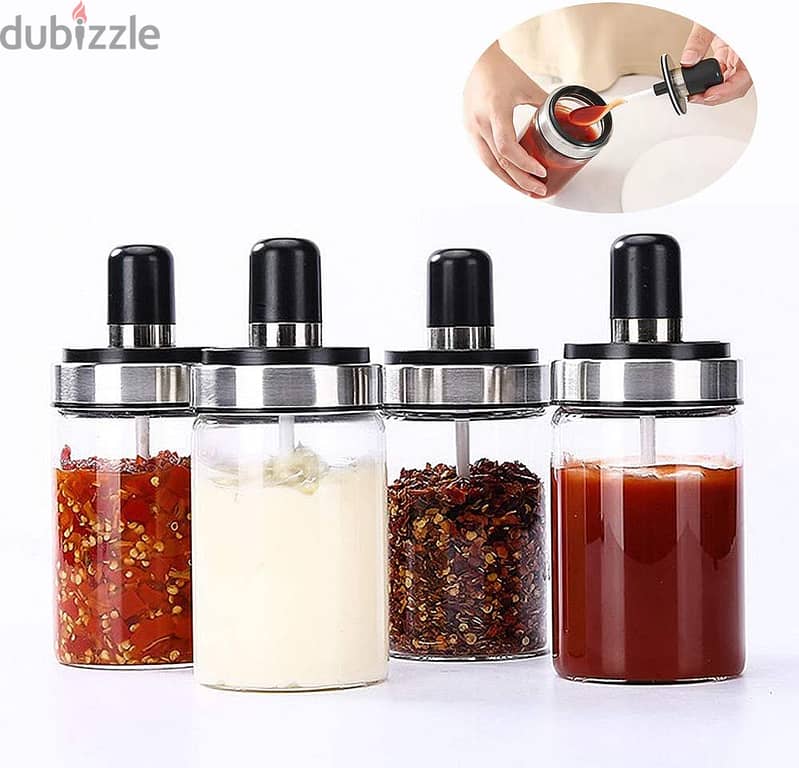 Glass Spice Jars with Serving Spoon, Mason Storage Canister 0