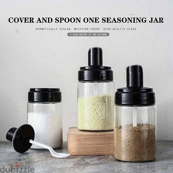 Glass Spice Jars with Serving Spoon, Mason Storage Canister 2