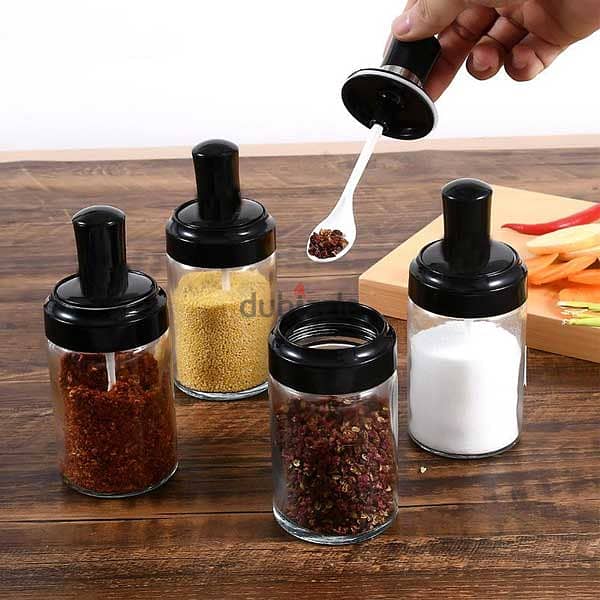 Glass Spice Jars with Serving Spoon, Mason Storage Canister 3