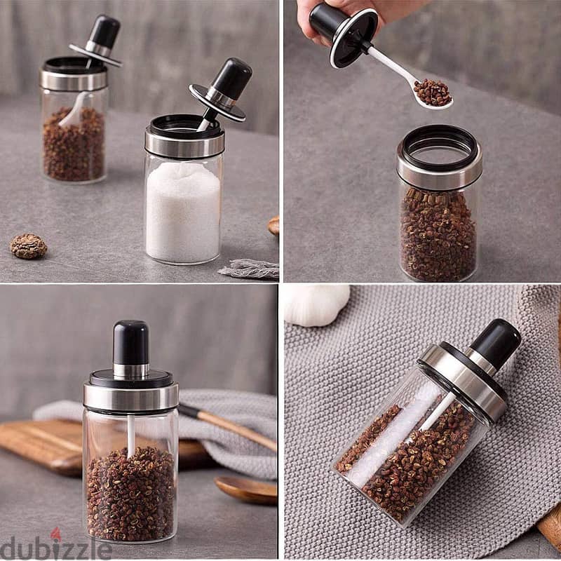 Glass Spice Jars with Serving Spoon, Mason Storage Canister 9