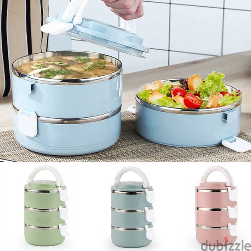 Insulated Lunch Box Made of Stainless Steel, 3 Layers 1