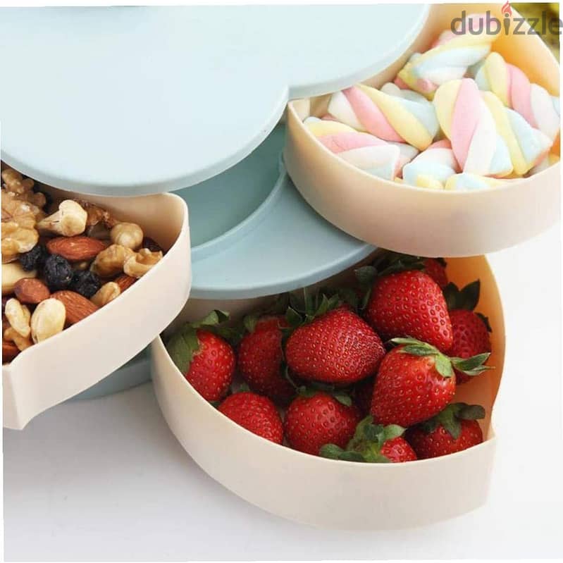 Kitchen Flower Rotating Candy Box Fruit Serving Tray 2 Layers Dried 2