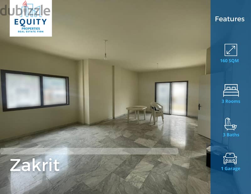 160 SQM Apartment For Rent In Zakrit شقة للايجار في زكريت #CH91246 0