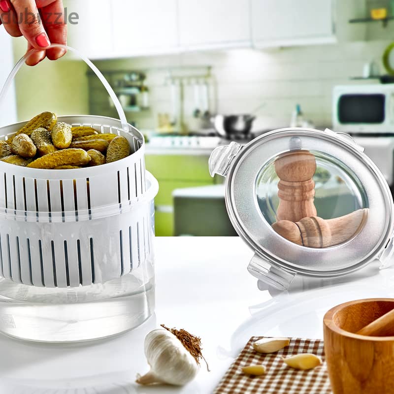 Pickle Jar with Strainer Insert, Deli Food Storage Container, Pickle 0