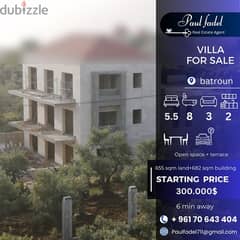 villa for sale located batroun ( 6 min away ) facilities for 3 months