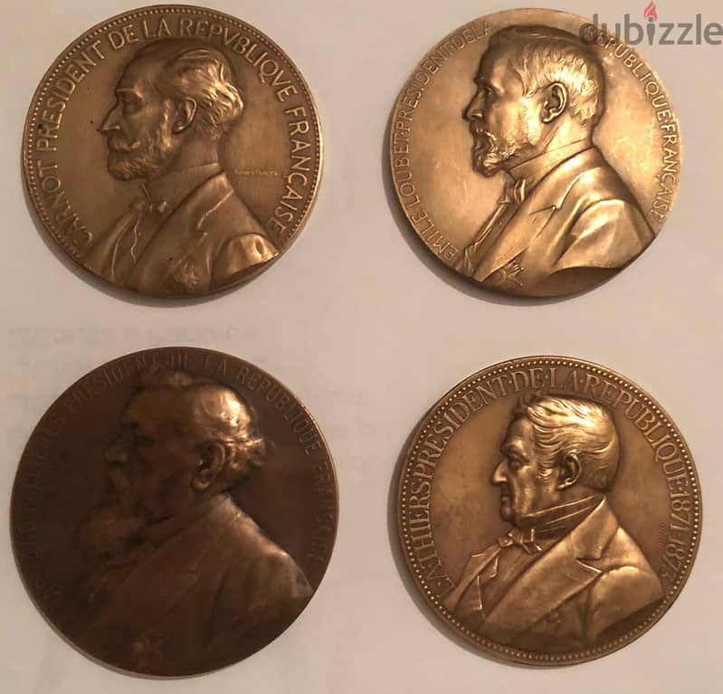 Four Large Bronze french Medal Loubet Thiers Carnot Fallieres France 0