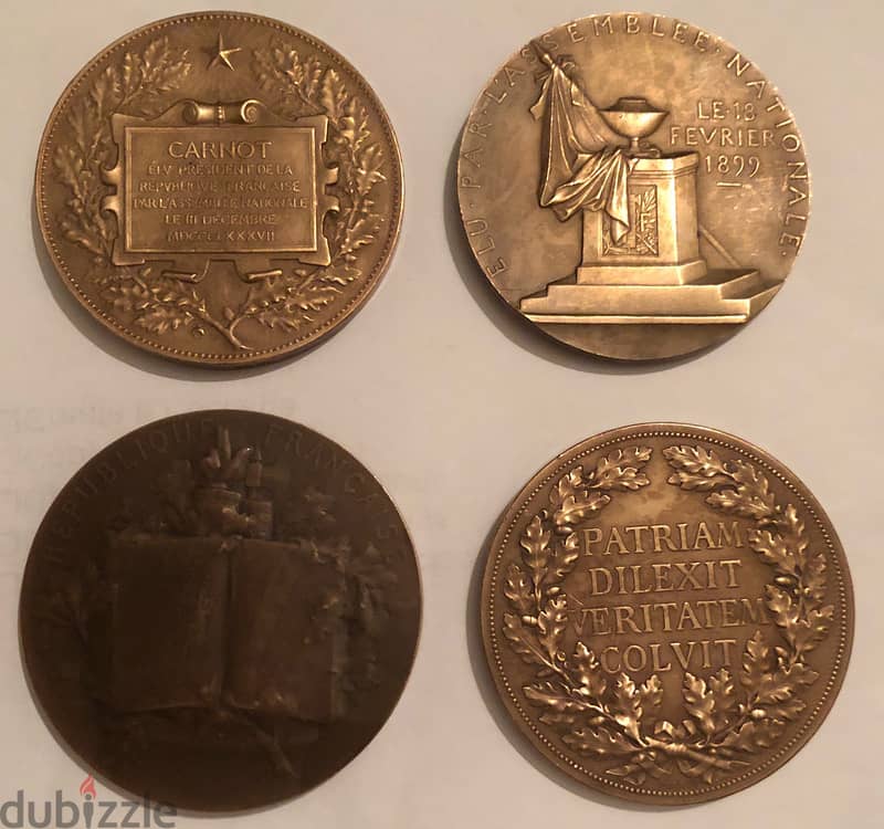 Four Large Bronze french Medal Loubet Thiers Carnot Fallieres France 1