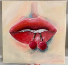 acrylic cherry red lips painting canvas 0