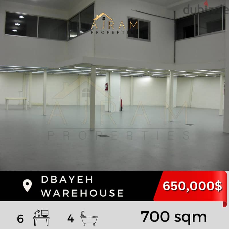 Dbayeh Warehouse | 700 sqm | 650,000$ 1