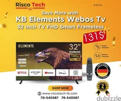 KB ELEMENTS 32" INCH LED TV FHD SMART | تلفزيون 32 انش - كفالة سنتين 0