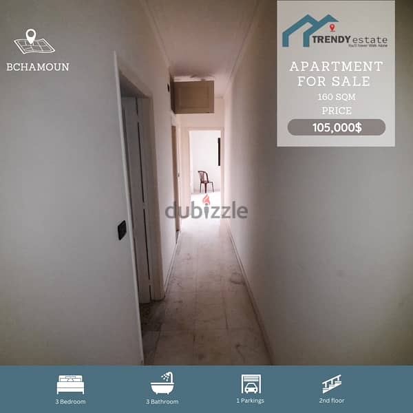 apartment for sale in bchamoun شقة للبيع اول بشامون دقيقة من الساحة 9