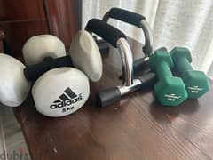 set of dumbells and push up bar 0