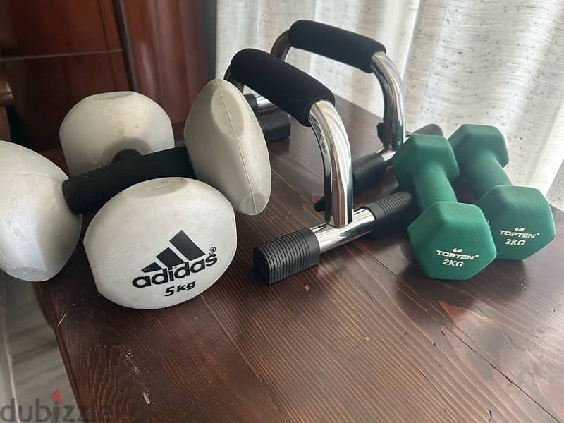 set of dumbells and push up bar 0