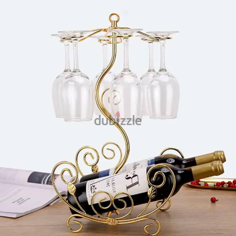 Golden Vine Wine Rack, 2 Bottles & 6 Glasses Display Holder 1