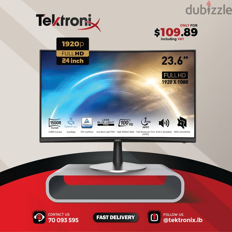 MSI PRO 23.6 Inch Full HD Curved Office Screen Monitor VA Panel 100Hz 0