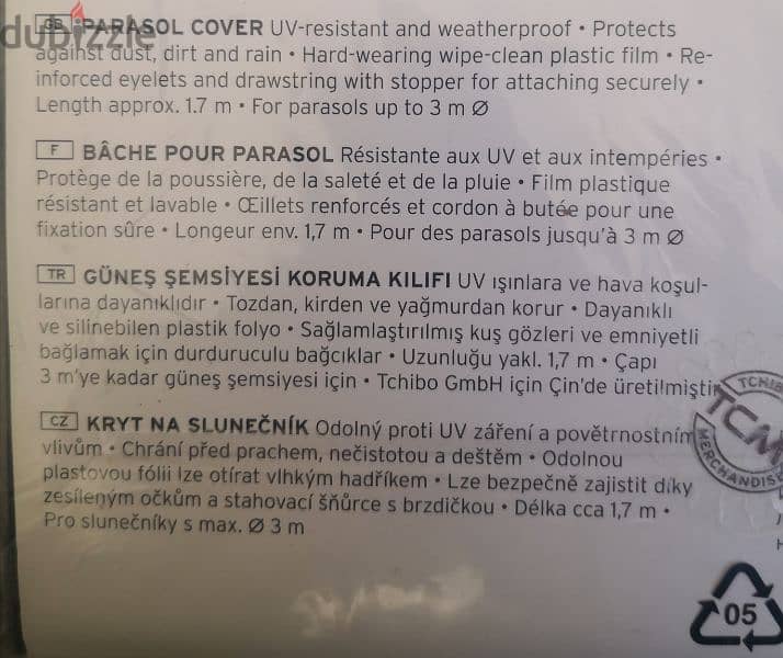 BRAND NEW Parasol cover waterproof UV resistant 3