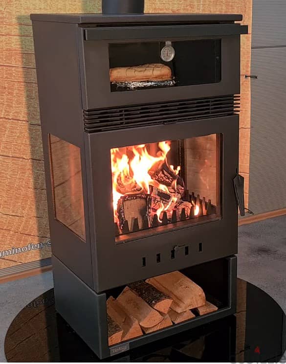 صوبا شمنيه حطب مع فرن معجنات ومروحة 3 واجهات زجاج Wood Stove Chimeny 9