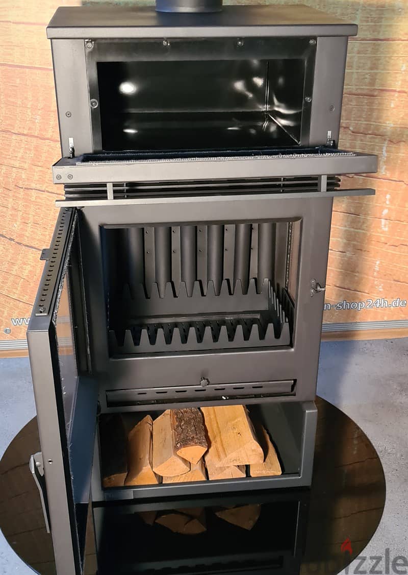 صوبا شمنيه حطب مع فرن معجنات ومروحة 3 واجهات زجاج Wood Stove Chimeny 10