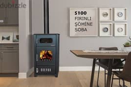 Sabah S100 Cast Iron Fireplace Stove +Oven Black صوبا حطب مع فرن 0