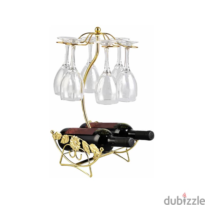 Olive Wine Rack - Gold Wine Storage for 2 Bottles, 6 Glasses 4