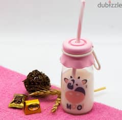 cute kids milk and juice glass jug with straw