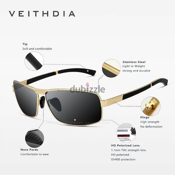 UV 400 Luxury Veithdia Men's Polarized Sunglasses, best shades. 2