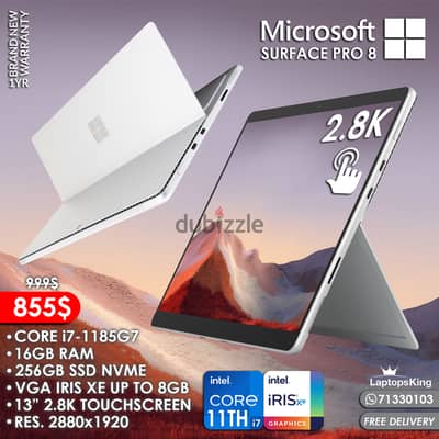 Microsoft Surface Pro 8 i7 11TH Iris Xe 2.8k Touch Detachable Laptop