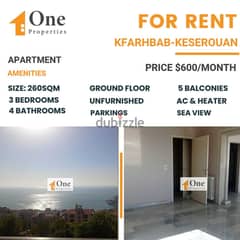 APARTMENT FOR RENT IN KFARHBAB , WITH A GREAT SEA VIEW. 0