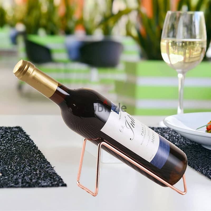 Minimalist Wine Bottle Holders – 2-Piece Rose Gold Metal Stands 1