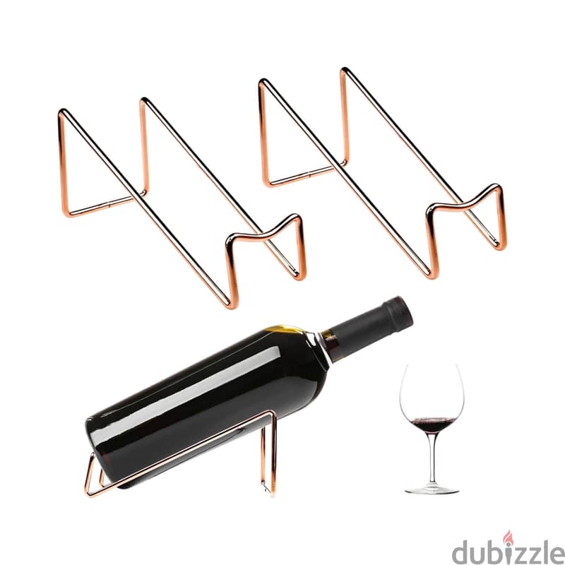 Minimalist Wine Bottle Holders – 2-Piece Rose Gold Metal Stands 2