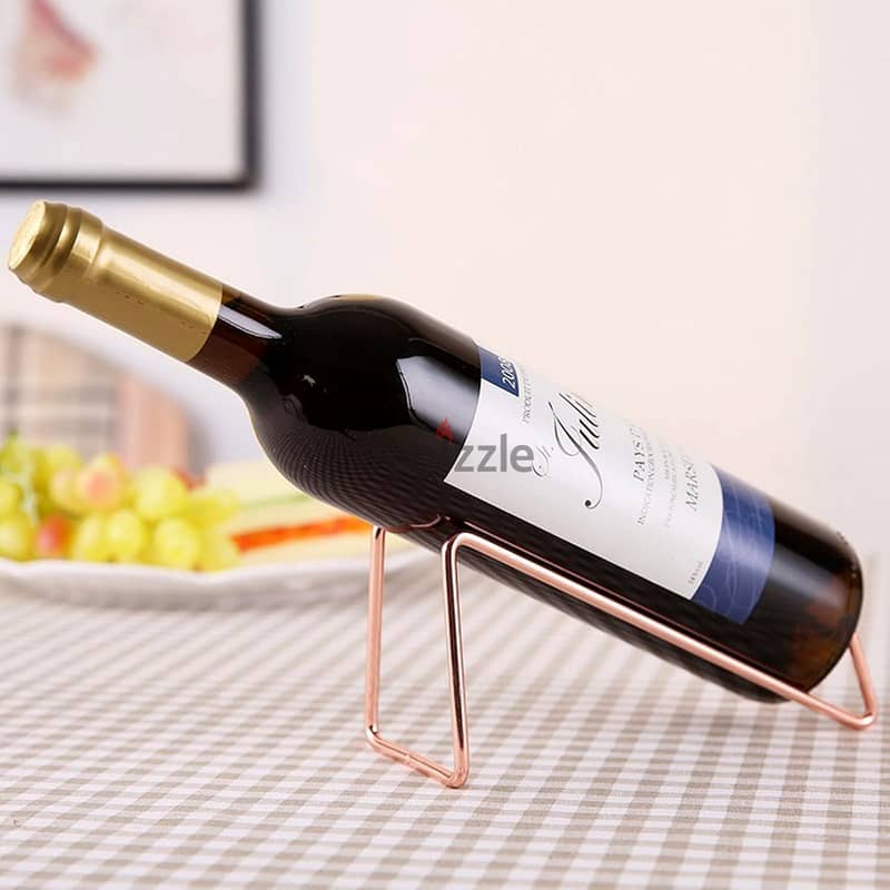 Minimalist Wine Bottle Holders – 2-Piece Rose Gold Metal Stands 3