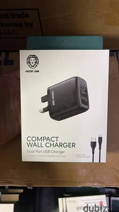 Green lion compact wall charger dual port usb charger 3pin cable micr 0