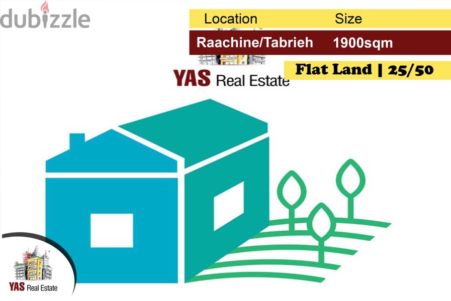 Raachine/Tabrieh 1900m2 | Flat Land | 25/50 | Prime Location | AC 0