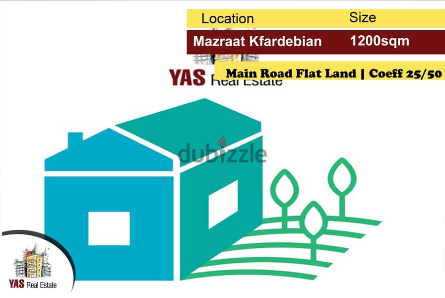 Mazraat Kfardebian 1200m2 | Coefficient 25/50 | Main Street Façade |WA 0