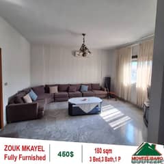 450$ Fully Furnished Apartment for rent in Zouk Mkayel